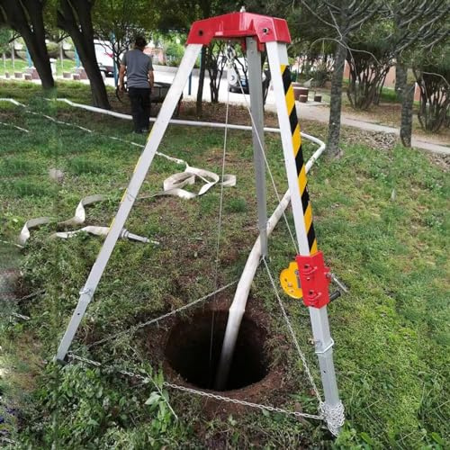 Trípode de Rescate de Emergencia, Sistema de Rescate de trípode retráctil de Alta Resistencia, para Aguas residuales/zanjas de Cables/revisión de pozos Profundos, Dispositivo de elevación de