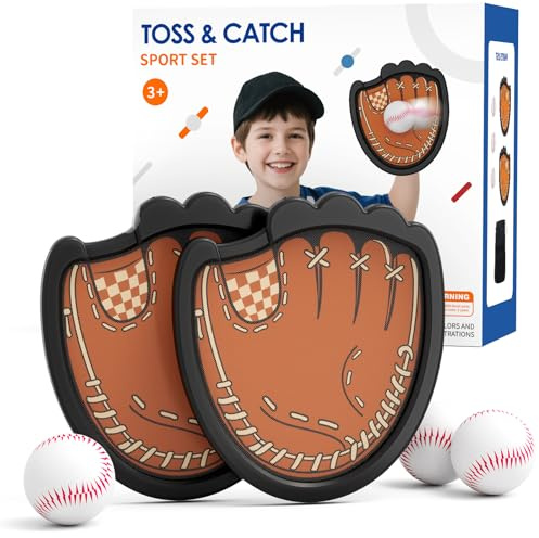 HYES Toss and Catch Ball Set, Outdoor Games for Kids, Beach Yard Camping Toys for Adult & Family, Kids Baseball Glove for 3 4 5 6 7 8+ Year Old Boys & Girls (2 Paddles & 3 Balls)