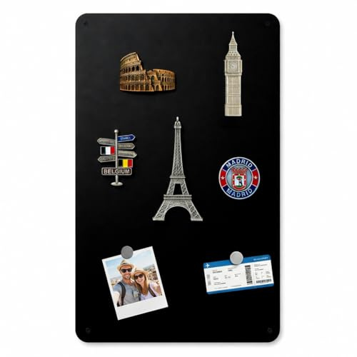 Qiytecno Lavagna Magnetica Nera per Calamite: 30x50 cm Pannello Salvaspazio per Souvenir in Acciaio Laminato 1mm per Ingresso e Pareti Strette per Viaggiatori e Famiglie