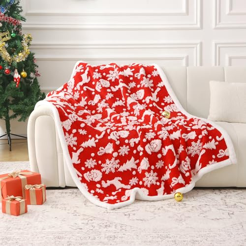 DREAMLANDING Sherpa Fleece Blanket Sofa Throw Double-Sided Super Soft Warm Throw Blanket For Bed, Sofa, Couch (Christmas Red, 130×150cm)