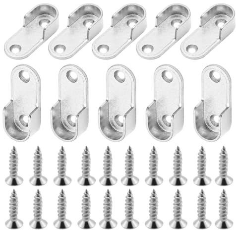 KEQAR 10 Piezas Soportes para Barra de Ropa, Soporte de Barra de Armario, Flange para Tubo de Armario, Soporte de Riel de Barra de Ropa con 20 Tornillos