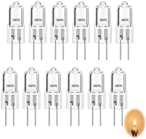 12 Piezas Lámparas Halógenas G4, Paquete de Bombillas Halógenas 20W 12V 2800 K blanco cálido regulable G4 Lámpara de Base de Pin Para Iluminación del Paisaje Luz del Gabinete Iluminación de Pista