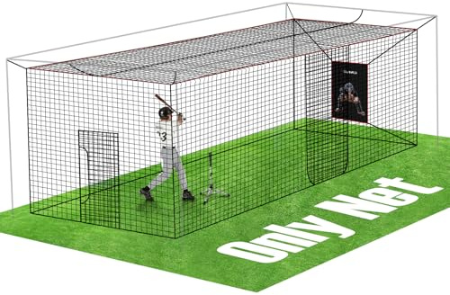 AOLIGEIJS Baseball Softball Batting Cage Net with Realistic Catcher, Net Only, Backyard Practice Batting Cage Net, Heavy Duty Multi-Purpose Sports Net with Door, 55x12x10FT