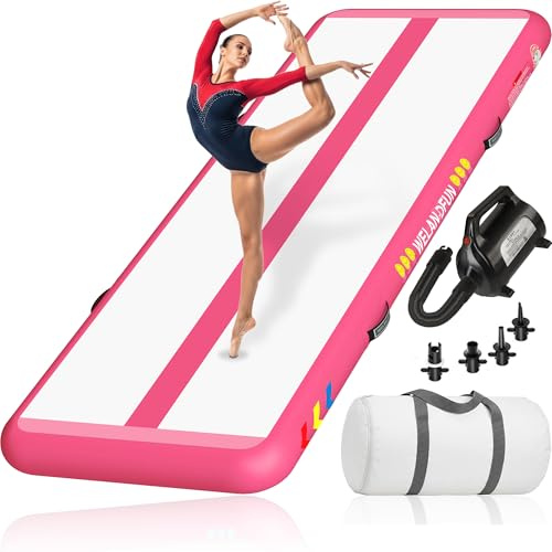 WelandFun Air Training Mats 10ft/13ft/16ft/20ft Inflatable Gymnastics Tumbling Mat 4/6/8 inchs Thickness Mats for Home Use/Gym/Yoga/Training/Cheerleading/Outdoor/Beach/Park wih Electric Air Pump