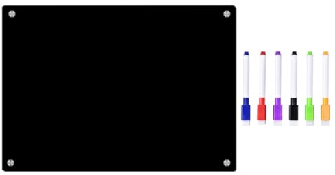 Kichvoe Pizarra Acrílica Magnética Pequeña para Nevera A4 Negra Borrado en Seco y 6 Rotuladores de Color Blanco, Tablero de Planificación Semanal para Organización y Lista de Tareas