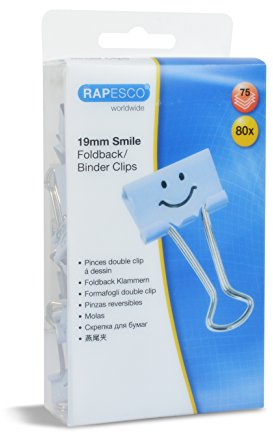 Rapesco 1424 19 mm Pappersklämmor med Smiley-motiv, Puderblå, 80 Pack