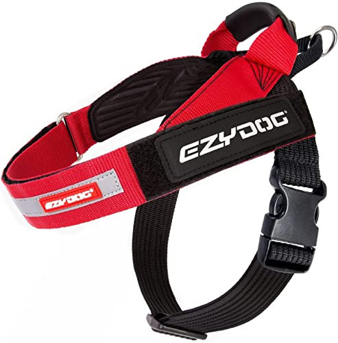 EZYDOG Express Hundegeschirr | Hundegeschirr für kleine, mittelgroße und große Hunde, abgewinkeltes, ergonomisches Design, geformter Griff, leicht zu lösende Seitenschnalle (S, Rot)