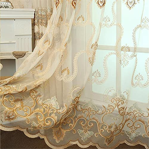 WPKIRA Exquisite European Embroidered Floral Sheer Curtains Rod Pocket Transparent Voile Window Treatment Drapes for Living Room/Hall/Villa Room Decoration Tulle Curtain 1 Panel W40 x L84 inch