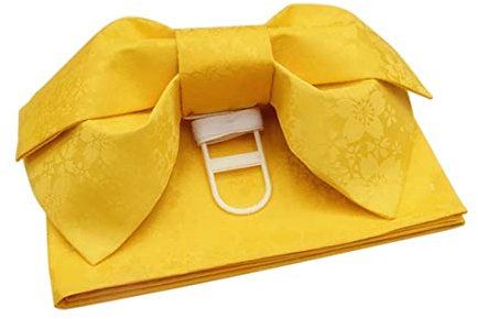 Japanese Traditional Pre-Tied OBI Belt Sakura Jacquard Weave Bow Tsukuri OBI Kimono Sash Yukata Robe Accessories (Golden)