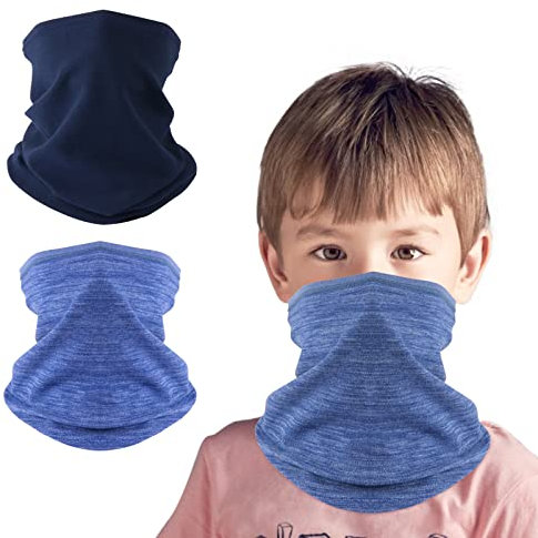 HEGCOIIE 2 Stück Kinder Loop Schal Fleece Schlauchschal Kinder Halswärmer Halstuch Winddicht Ski Maske Warmer für Jungen Mädchen Outdoor Skifahren Radfahren (Marineblau + Blau)