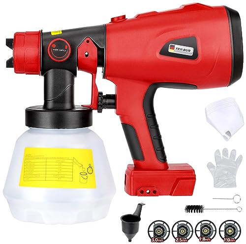 Cordless Paint Sprayer for Milwaukee 18V Battery, 200W Paint Spray Gun with1000ml Container for Fences, Sheds, Decking, Garden Furniture(No Battery)