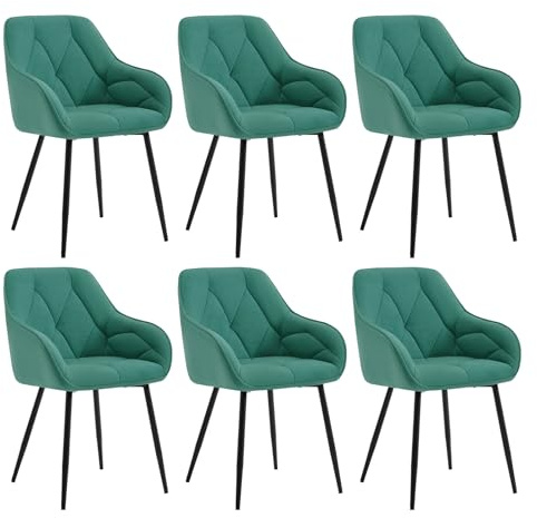 WOLTU Dining Chairs Set of 6, Upholstered Ergonomic Chairs, Turquoise | With Backrest, Armrests, Metal Legs for Kitchen Living Room Bedroom Lounge Office Dressing Room, Velvet