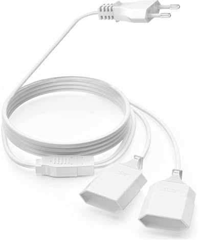 Verlängerungskabel Flach, 10M Stromkabel Verlängerung, 2 in 1 Typ-C Stromstecker Flach， Eurostecker auf Doppel Typ-C EuroBuchse, 0.75 mm² Stromkabel 2,5A/250V für PC Lampen Phone-Weiß