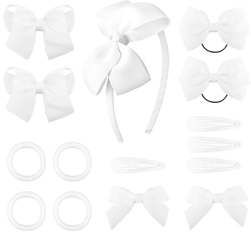 DRESHOW 15 Pcs Girls' School Hair Accessories Kit with Bow Clips, Headband, Ribbon Barrettes, Ponytail Holder for Little Girls, Toddlers, and Teens Birthday Gift