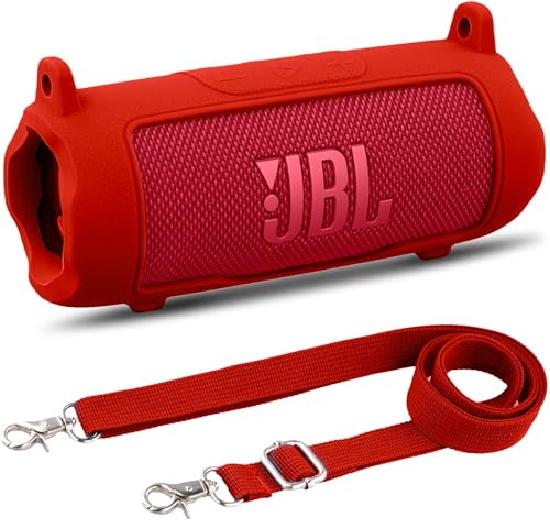 Khanka pour JBL Flip 7 Housse de Protection en Silicone avec Sangle détachable, étui Souple Anti-Choc pour Enceinte Bluetooth Portable JBL Flip 7, étui Uniquement (Rouge)