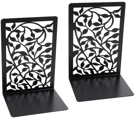 Seven-Flower Metal Book Ends, Black Decorative Non-Skid No-Rusting Bookends for Shelves, Unique Design Book Organiser for Home, Office, Library, School (2,B)