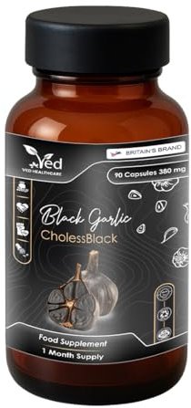 VED CholessBlack, 90 Capsules, Fermented & Odorless Black Garlic Supplement with White & Red Hawthorn, Wild & Lemon Balm Leaf, Non-GMO, Halal, 3 Capsules per Day