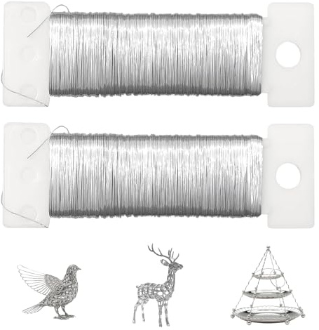 0,3mm x 100m Bobine de Fil de Fer, 2 Rouleaux Multi-Usage Argenté Fil de Bricolage Fin pour Le Bricolage pour L'artisanat Décorations de Noël Bricolage Plantes et Les Fleurs (50 M/Rouleau)