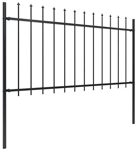 Festnight Clôture de Jardin avec Dessus en Lance Portail Entree Acier 6,8 x 1 m Noir