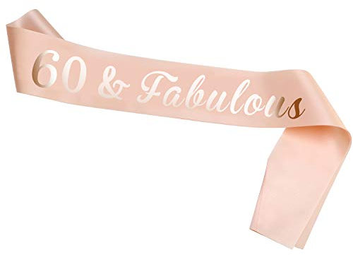 HOWAF Or Rose 60 Ans Écharpe, 60 & Fabulous Satin Sash pour Anniversaire Cadeau Fête Faveur Décoration Accessoires pour Femme