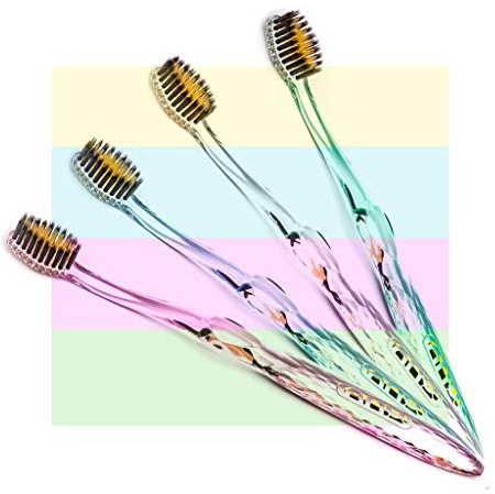 nano-b 4-Pack Anti-Bakterielle Handzahnbürste Mittelhart - Kleiner Kopf mit Nano-Gold Imprägnierten Doppelborsten