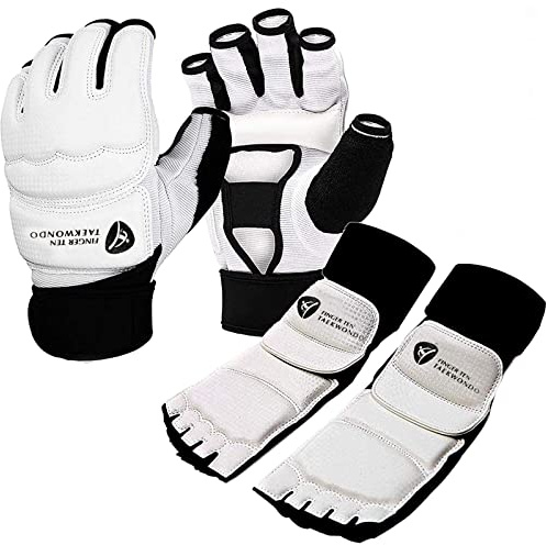 Ensemble de gants de boxe de taekwondo pour hommes, femmes, enfants, équipement de combat de taekwondo pour adultes et enfants pour arts martiaux, sac de frappe, kickboxing, protège-pieds,