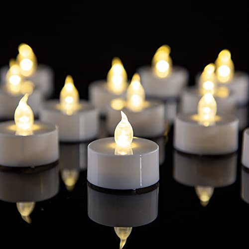 Kemanga Warm White Battery LED Tea Lights, 24 Pack Flameless No Flickering Tea Light Candle, Realistic Battery Operated Fake Candle for Christmas Halloween Decoration, Festivals Gift, Wedding Party