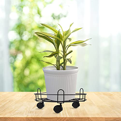 Veemoon Base De Maceta Carros con Ruedas De Servicio Pesado Soporte De Contenedor De Plantas Transportador De Plantas En Maceta Trípode Bandeja Redonda Hierro Forjado Planta En Maceta