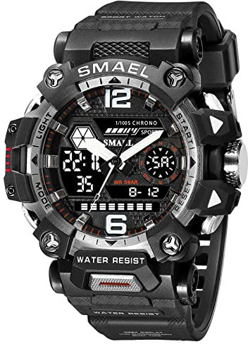SMAEL 8072 Herren Militär Armbanduhr Outdoor LED Digital Uhr Wasserdicht Taktische Armee Handgelenk Sportuhren für Herren, Schwarz-Silber-8072, Mode, Freizeit und Sport