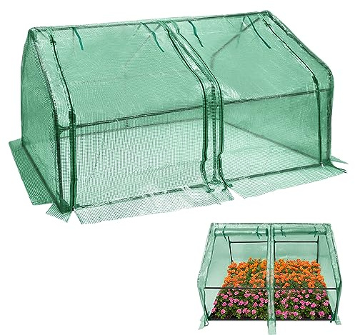 YRHome Mini växthus tomatväxthus 180 x 90 x 90 cm folieväxthus tomathus, drivhus med fönster och dörr HDPE-regnskydd, UV-resistent frostbeständigt (grönt – värmeskydd)