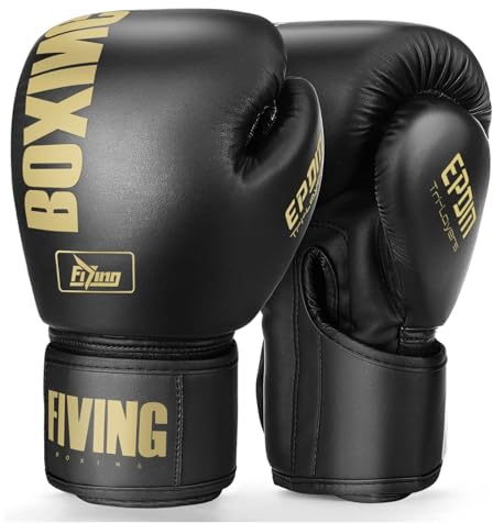 FIVING Boxing Gloves for Men and Women (Black/Gold,12oz)