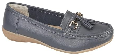 Jo & Joe Women Leather Flat Loafer Ladies Casual Comfy Slider Low Wedge Heel Work Shoes Slate Size 5