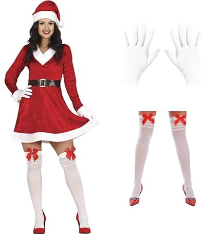 ZZ DISFRAZZES | Disfraz Mama Noel Mujer, Kit de Mama Noel Adulto Navidad - Disfraz Mujer con accesorios para Navidad (Talla S)