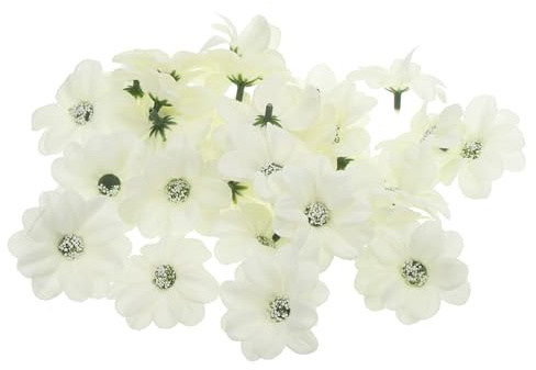 PATIKIL Konstblomhuvuden för hantverk, 50 st falska krysantemum blomhuvud bulk mini konstgjorda silkesblommor utsmyckningar för krans bröllopsfest dekoration, kräm