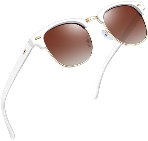 Joopin Polarised Classic Semi-Rimless Sunglasses Women Men White Brown