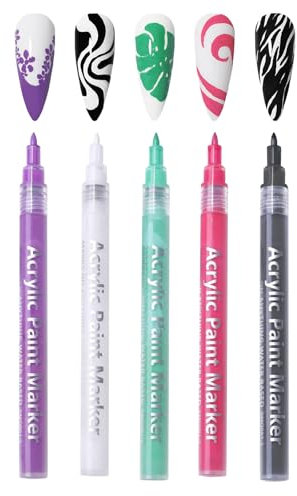 5 Pcs Nagellack Stift, Nagellackstift Für Nägel, French Nails Stift, Nail Art Pen, Frauen 3D Nail Pen, Nagelkunststift DIY Lackstift, Nagellackstifte Für Frauen(Schwarz, Weiß, Rosenrot, Grün, Lila)