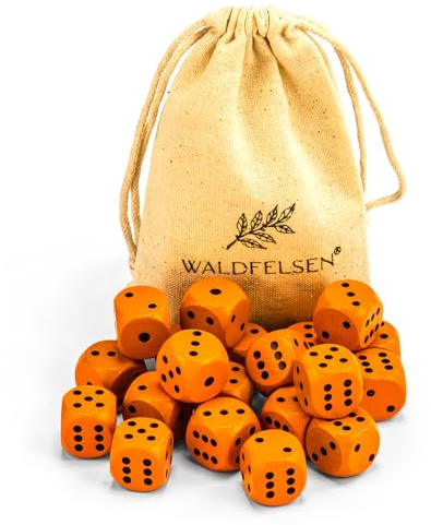 Waldfelsen 6, 12, 20, 30 o 50 cubi in legno di faggio di alta qualità, cubi da gioco in legno da 16 mm, con sacchetto di stoffa (arancione, 20 pezzi)