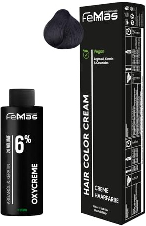 Femmas Haarfarbe Set Dunkelbraun 3 I Hair Color Cream 100ml + Oxycreme 100ml 6% I Permanente Haar-Coloration + Entwickler I Schonend & langanhaltend I Salon-Haarfarbe für Zuhause