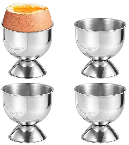 GEEZY Stainless Steel Egg Cups 4 Pieces - Boiled Egg Holder Egg Cups Holder Stand for Breakfast, Brunch Kitchen Tool. Metal Egg Cups
