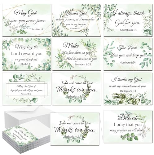 Lot de 50 cartes de remerciement religieuses chrétiennes avec enveloppe verset de la Bible pour encouragement, baptême, fête prénuptiale, fête prénatale, communion, funérailles