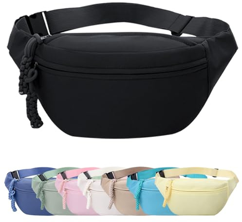 Mayoii Riñonera para Mujer de Pana con Bandolera, Riñonera de Moda con Correa Ajustable, Ideal para Uso Diario, Viajes, Senderismo y Deporte, A-negro., 33.5 x 16 x 9 cm