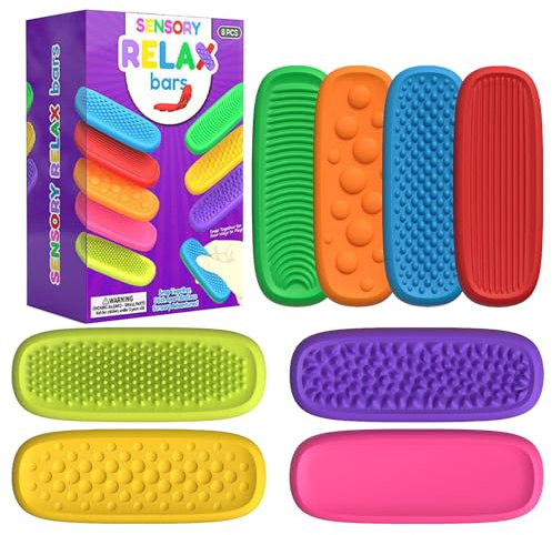 Melearch Jouets sensoriels Fidget Stone pour Adultes, 8 Bandes sensorielles en Silicone pour Enfants autistes, Jouets Anti-Stress pour soulager l'anxiété, récompenses pour Les élèves en Classe