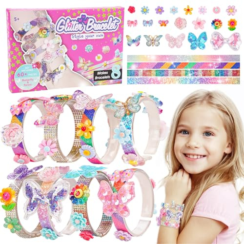 Friendship Bracelet Making Kit for Girls, 5-12 Year Old Girl Birthday Gifts, Arts and Crafts Kits for Kids, Girls Toys Age 5 6 7 8 9 10 Years Old, Kid Jewelry Making Kit with Charm (Butterfly&Flower)