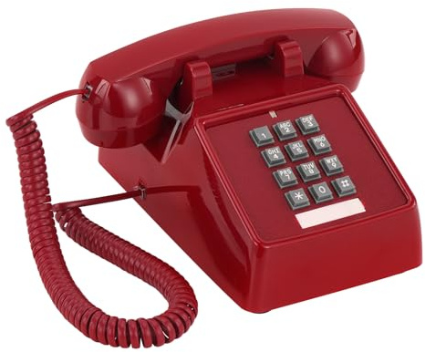 Awishwell Retro Corded Telephone, Traditional Vintage Landline Phone, 80s Classic Desk Phone with Adjustable Volume for Party/Family Use-Red