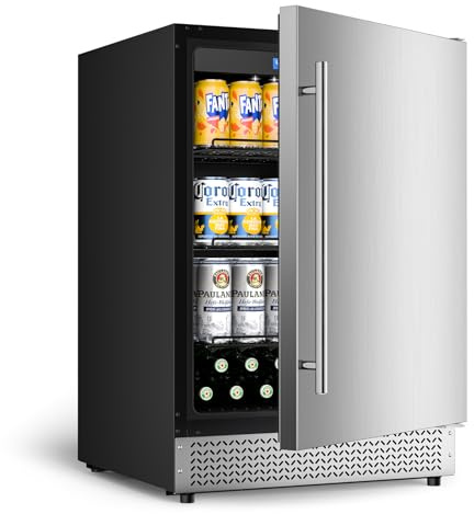 24’’ Outdoor Beverage Refrigerator, Built-In or Freestanding Drink Fridge 180 Cans, Undercounter Waterproof Stainless Steel Door, Outdoor Refrigerator for Patio & Commercial Use for Beer, Soda, Wine