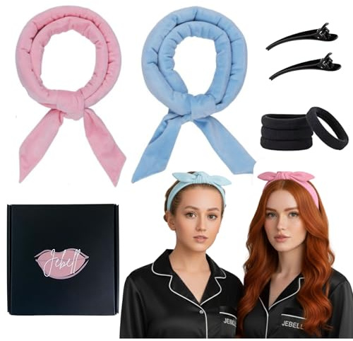 Rizador de Pelo Sin Calor, Pack 2 rizadores de Pelo Terciopelo Premium para Rizos sin Calor, Ondas sin Calor, Rulos pelo, Heatless Curls, Rosa-Azul