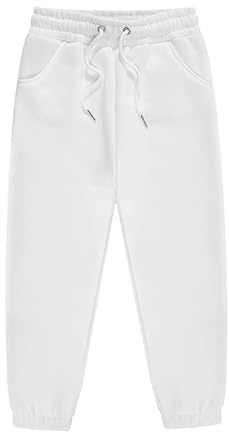 Boys Joggers Kids Plain Sweatpants Winter Elasticated Waist Drawstring Trousers Unisex Casual Tracksuit Bottoms Solid Comfy Sportswear Pants White