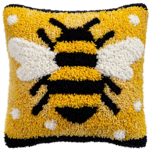 AMBATTERY DIY Knüpfen Set Anfänger, Tiere Bienen Knüpfkissen Wurfkissenbezug,Sofakissenbezug Mit Bedruckter Leinwand Für Anfänger Und Erwachsene,43x43cm