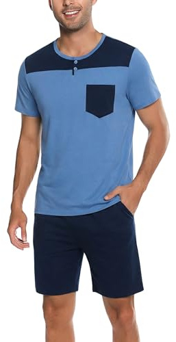 Demegimi Pijama Corto de Hombre Verano Conjunto de Pijama Hombre 2 Piezas Ropa de Dormir para Hombres Transpirable