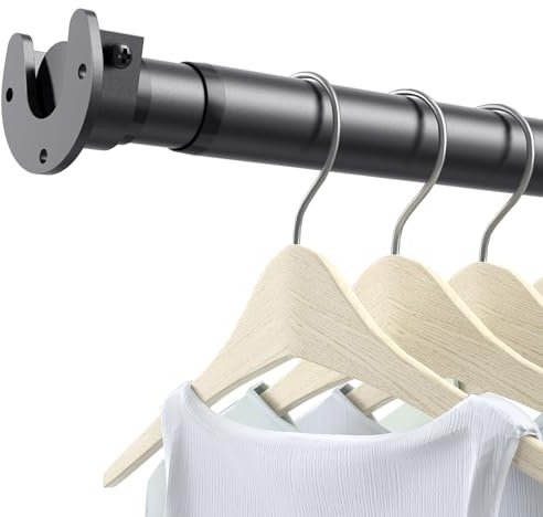 Ruiony Barre per Armadio per Appendere i Vestiti, Asta Appendiabiti Senza Scalini da 43 a 135 cm, Barra Appendiabiti in Metallo con Diametro di 3,3 cm per Armadi, Lavanderie, Nero